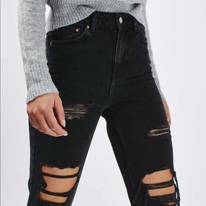 Topshop Moto Mom Jeans / W30 L30 / black with rips